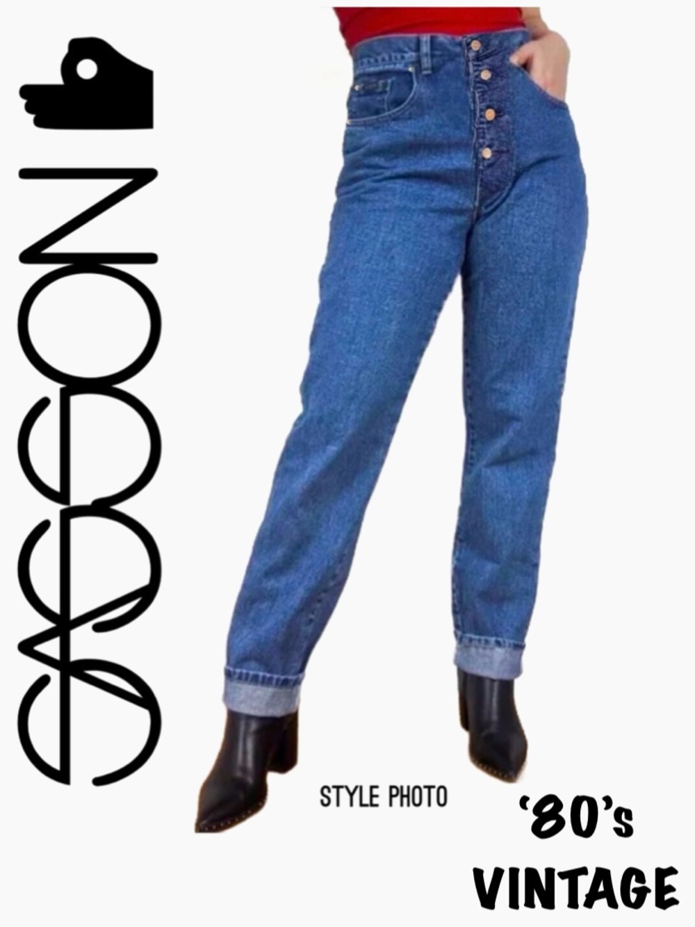 ‘80s SASSON High Rise Relaxed Fit Tapered-Leg Buttonfly Jeans (~27)